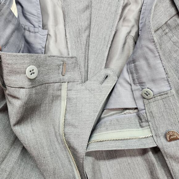 Mens 34x28 Gray Pleated Cuffed Dress Pants Relaxed Straight Career Custom Cut - Picture 7 of 10
